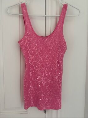 Express Pink Sequin Scoop Neck Tank